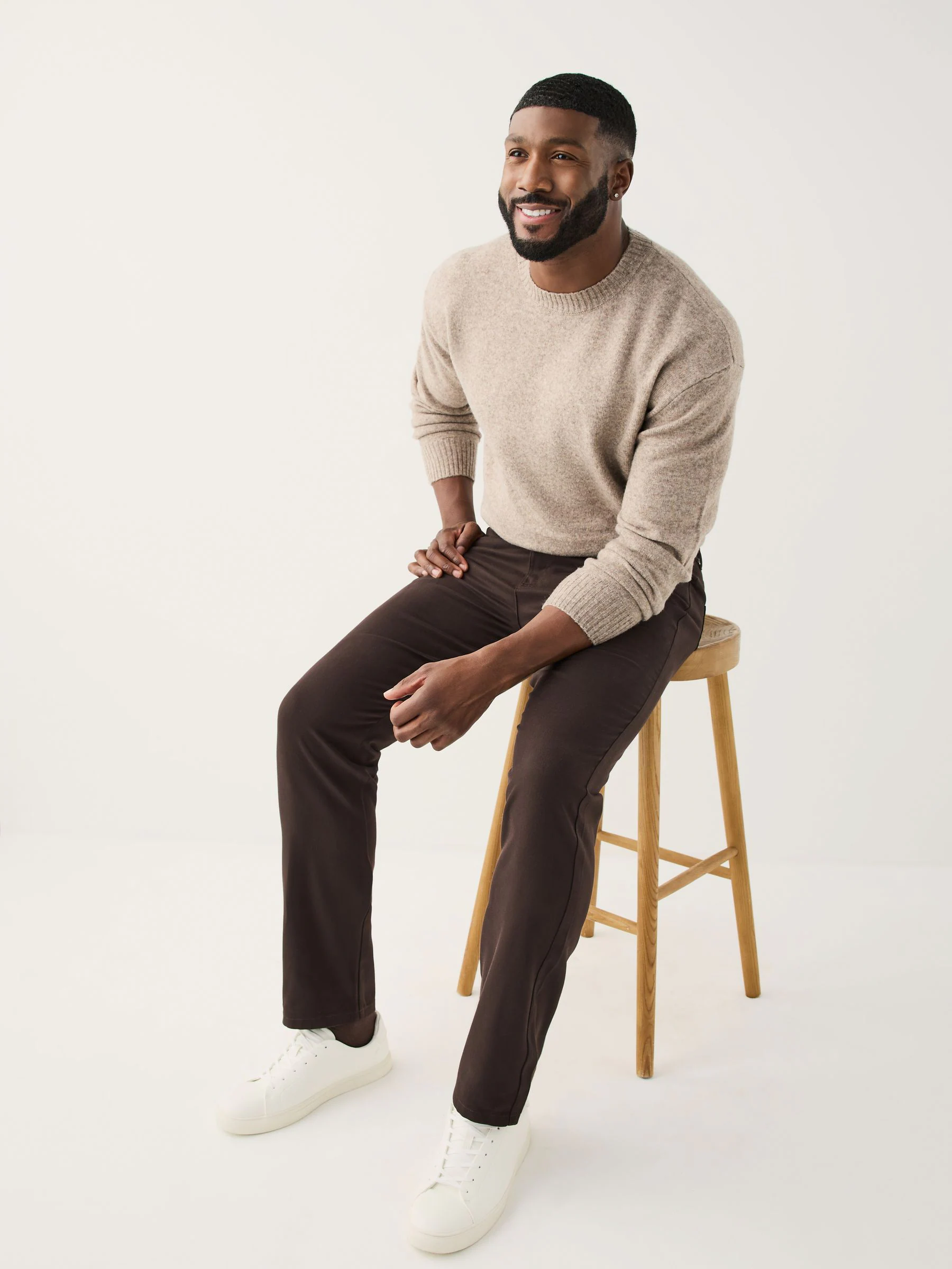 Bruin - Aansluitend - Smart Brushed Cotton TENCEL™ Lyocell Blend Chinos With Belt