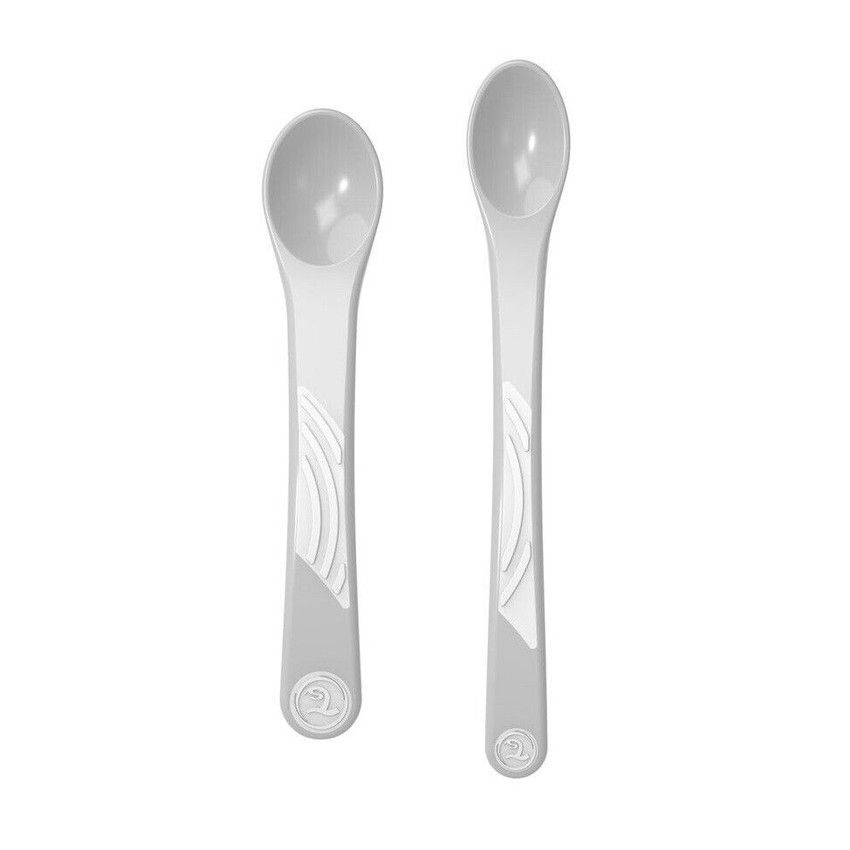 COUVERTS LOT DE 2 CUILLERES D'ALIMENTATION DROITES GRIS PASTEL-6M+ - Ecru