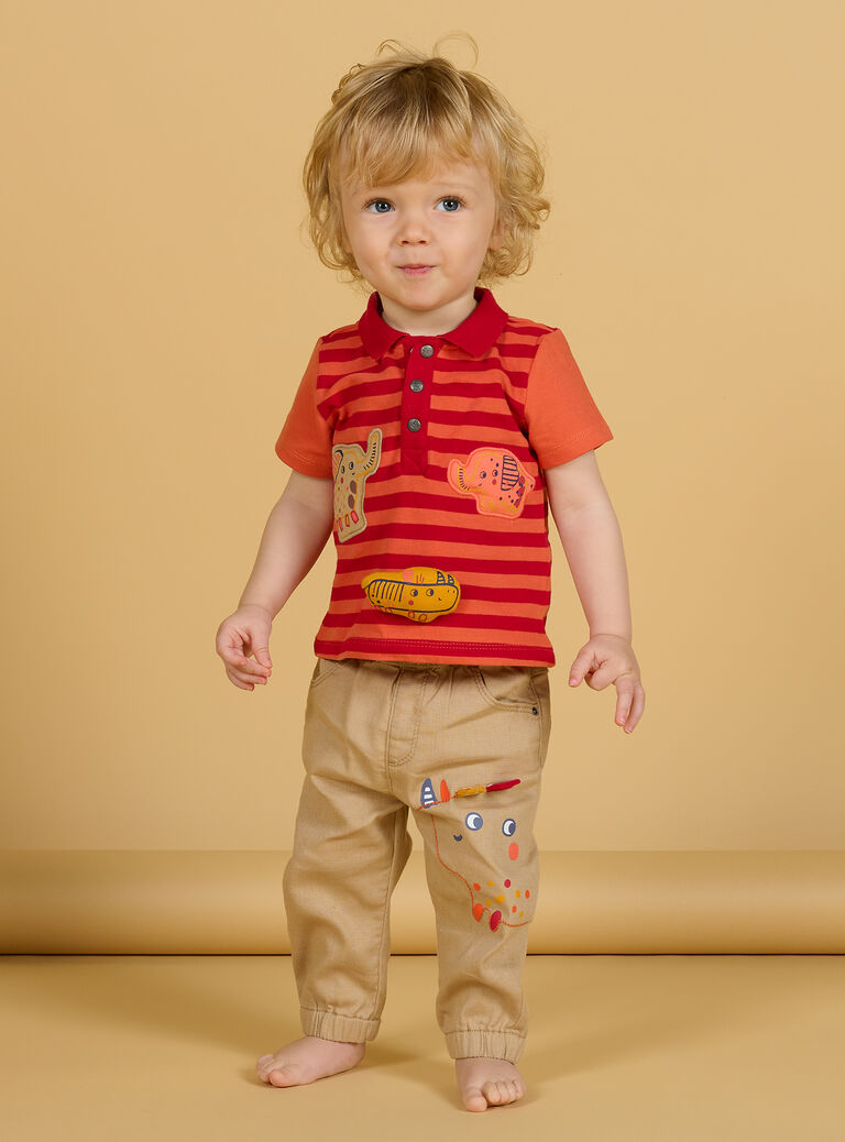 Polo orange et rouge à rayures bébé garçon