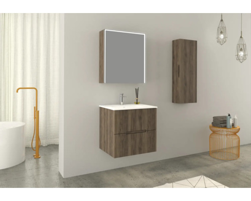 Jungborn QUATTRO SEDICI NOVE spiegelkast, 60 x 20 x 70 cm, walnoot, 1-deur, LED, IP44
