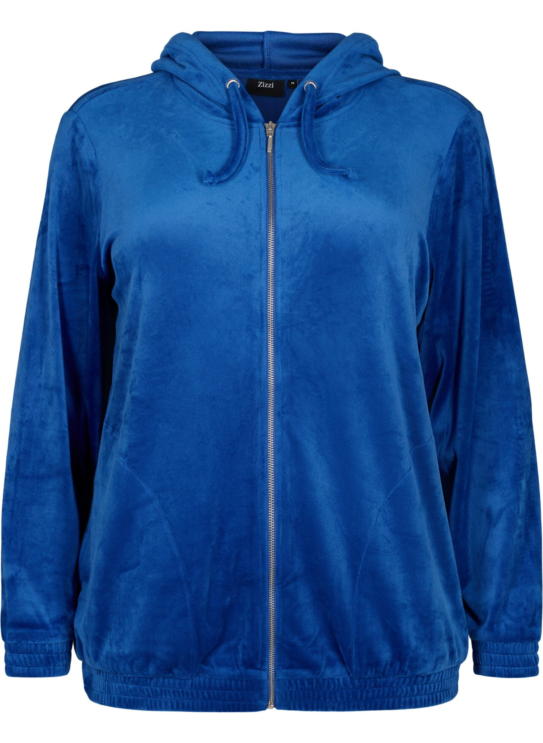 Velour cardigan med lynlås og hætte