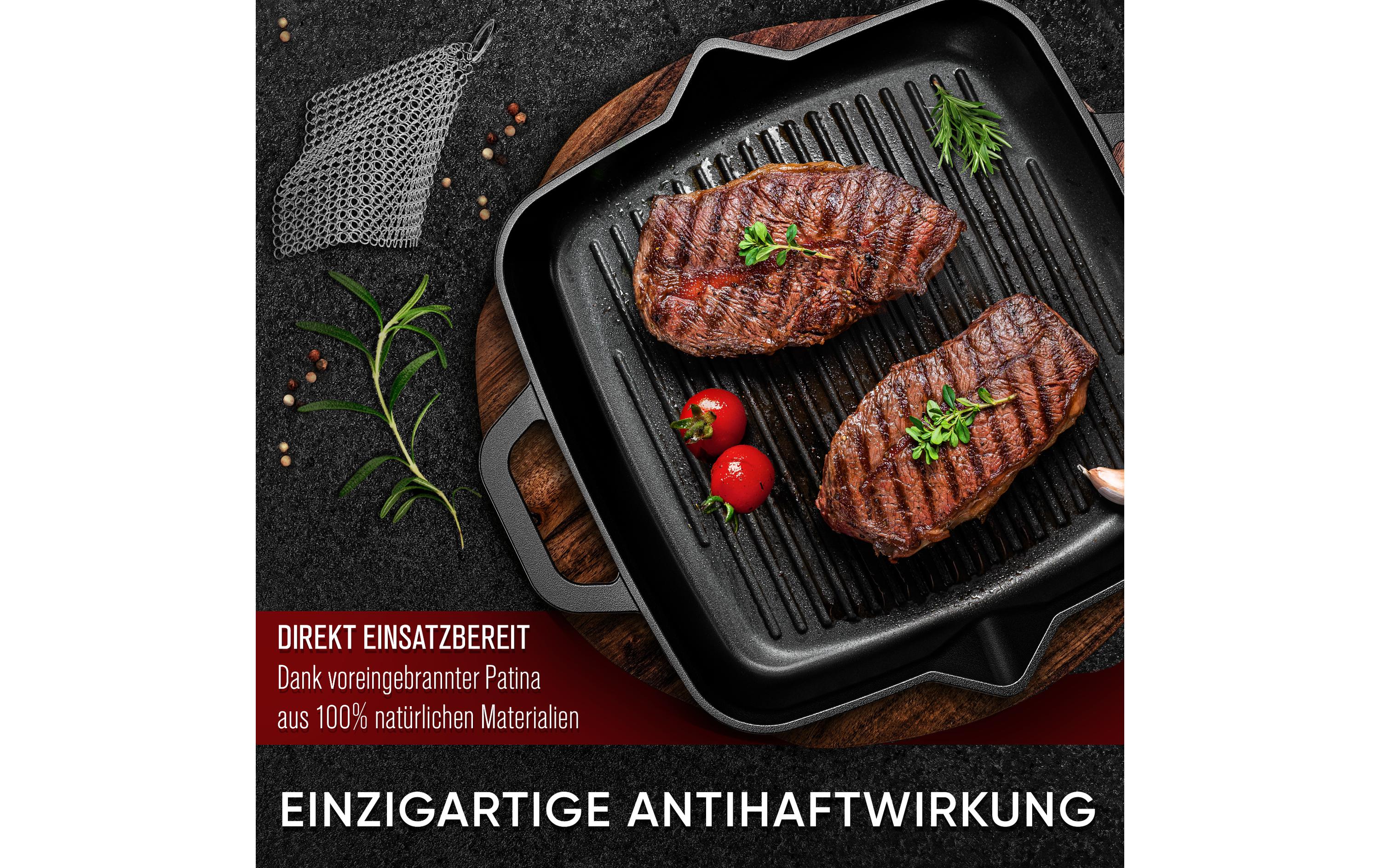 Grillpfanne 26 cm mit RingreinigerGusseisen Grillpfanne mit Ringreiniger
