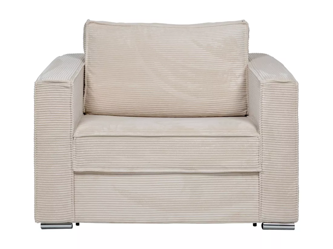 Fauteuil convertible express en velours côtelé beige - Couchage 70 cm - Matelas 14 cm - LORETO