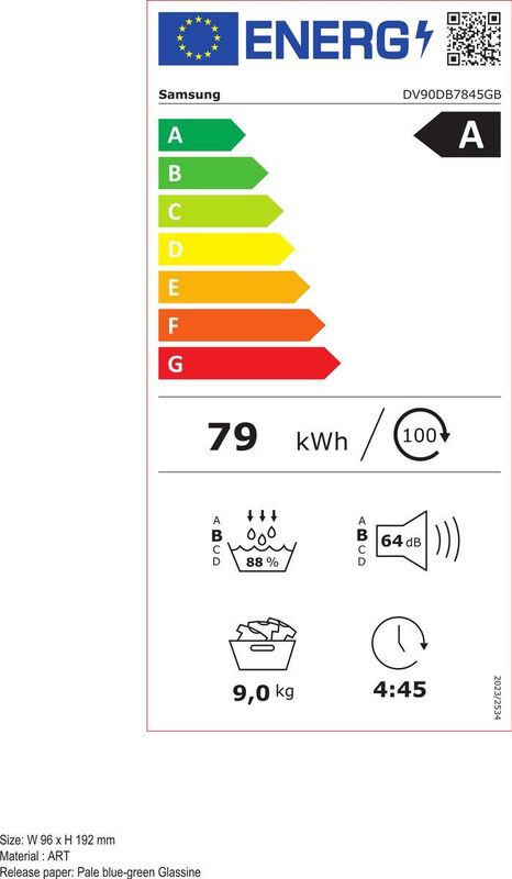 Samsung DV90DB7845GBU3 - Wasdroger - Wit - Energieklasse A - 9 Kilogram