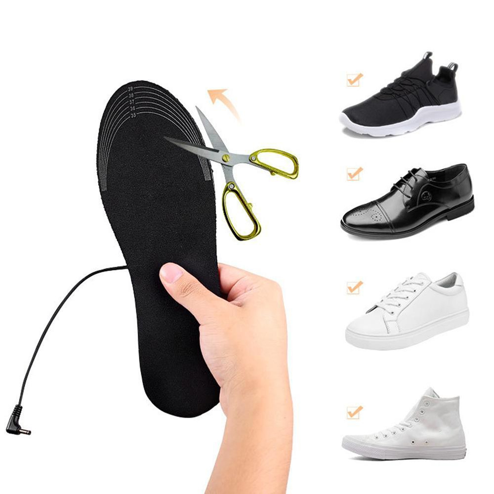 (1 Paar) Gr. 41-46 Beheizbare USB Schuhsohlen Einlegesohlen Fuss Wärmer - Schwarz