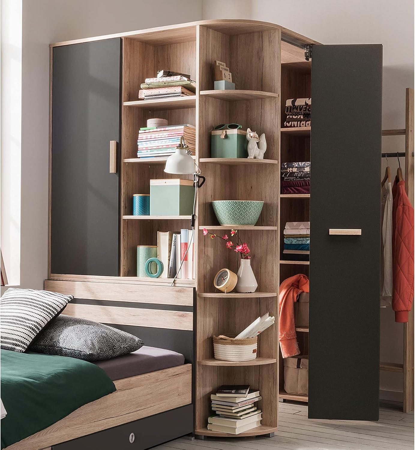 möbelando Eck-Kleiderschrank Drehtürenschrank Holzschrank Schrank begehbar Canton V