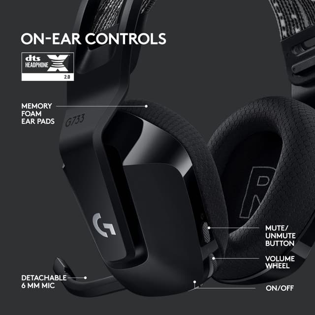 Logitech G733 Lightspeed RGB gaming headset (sort)
