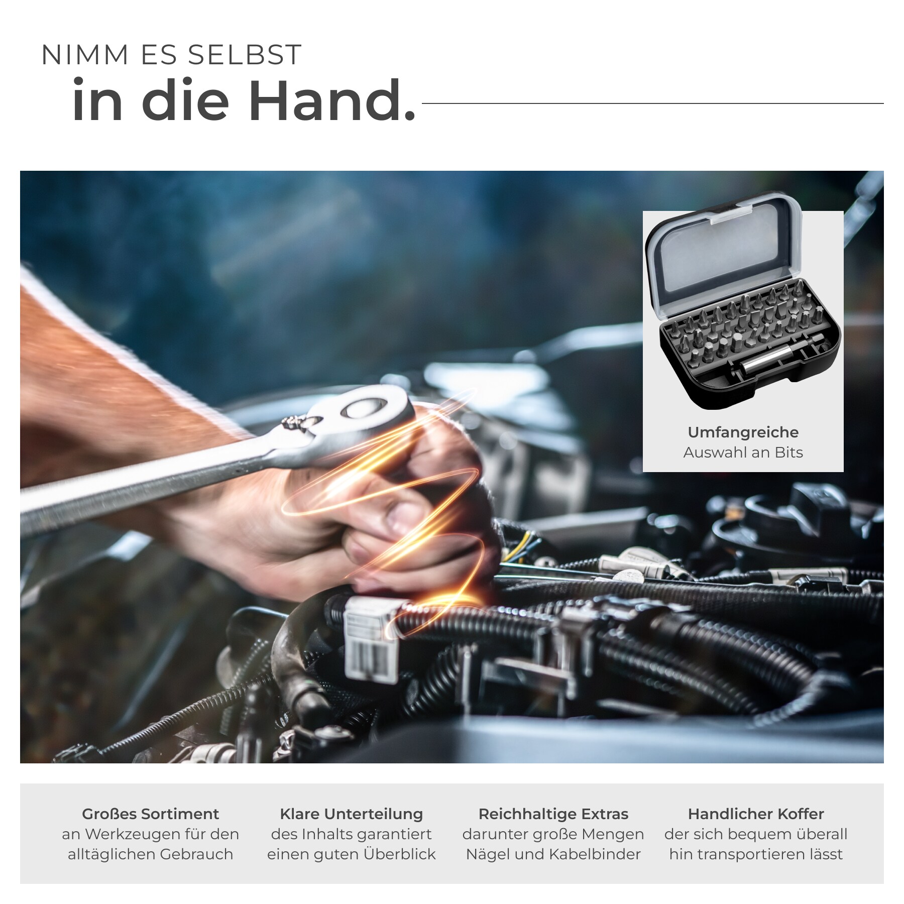 tectake® Werkzeugkoffer, 500-teilig, übersichtliche Anordnung auf 3 Ebenen, mit Klappgriff