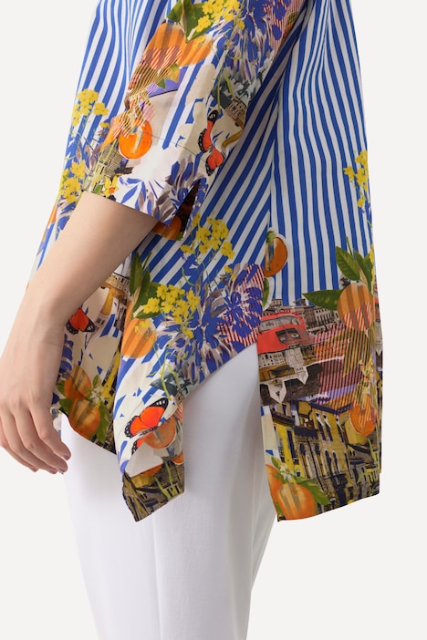 Bluse, Streifen, Hemdkragen, Oversized, 3/4-Arm