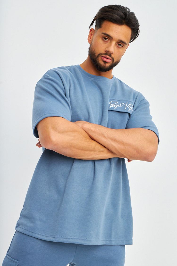 T-shirt bleu oversize avec poche / Project X - 2210304