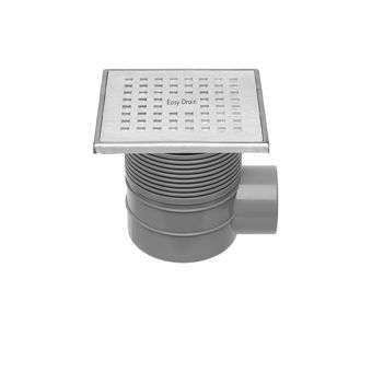 Easy Drain Aqua Plus Quattro vloerput m. RVS afwerkdeel m. RVS rooster en zijuitlaat 15x15cm inbouwdiepte 73-106mm m. waterslot 50 tot 25mm