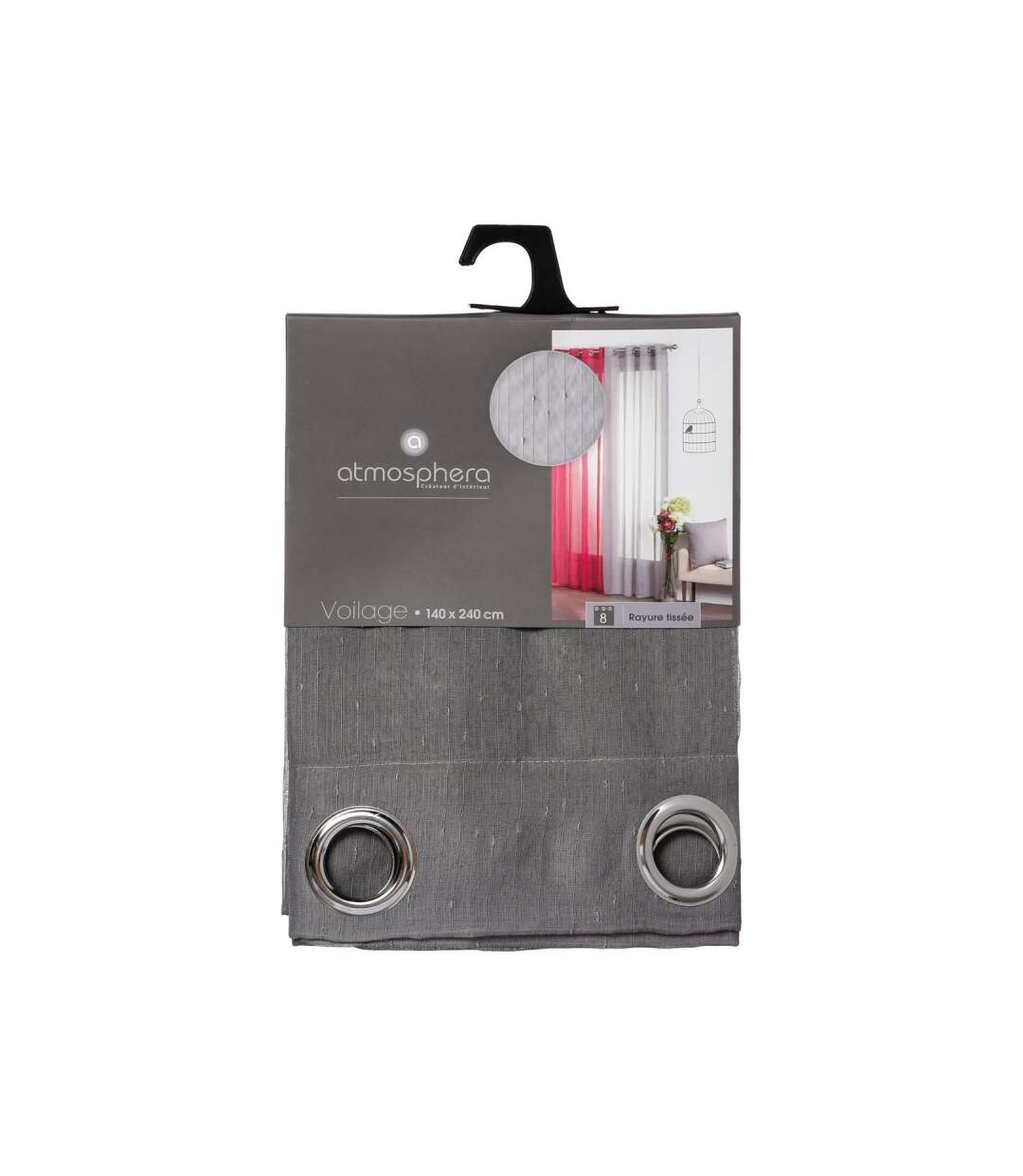 Rideau Voilage Rayure 140x240cm Gris