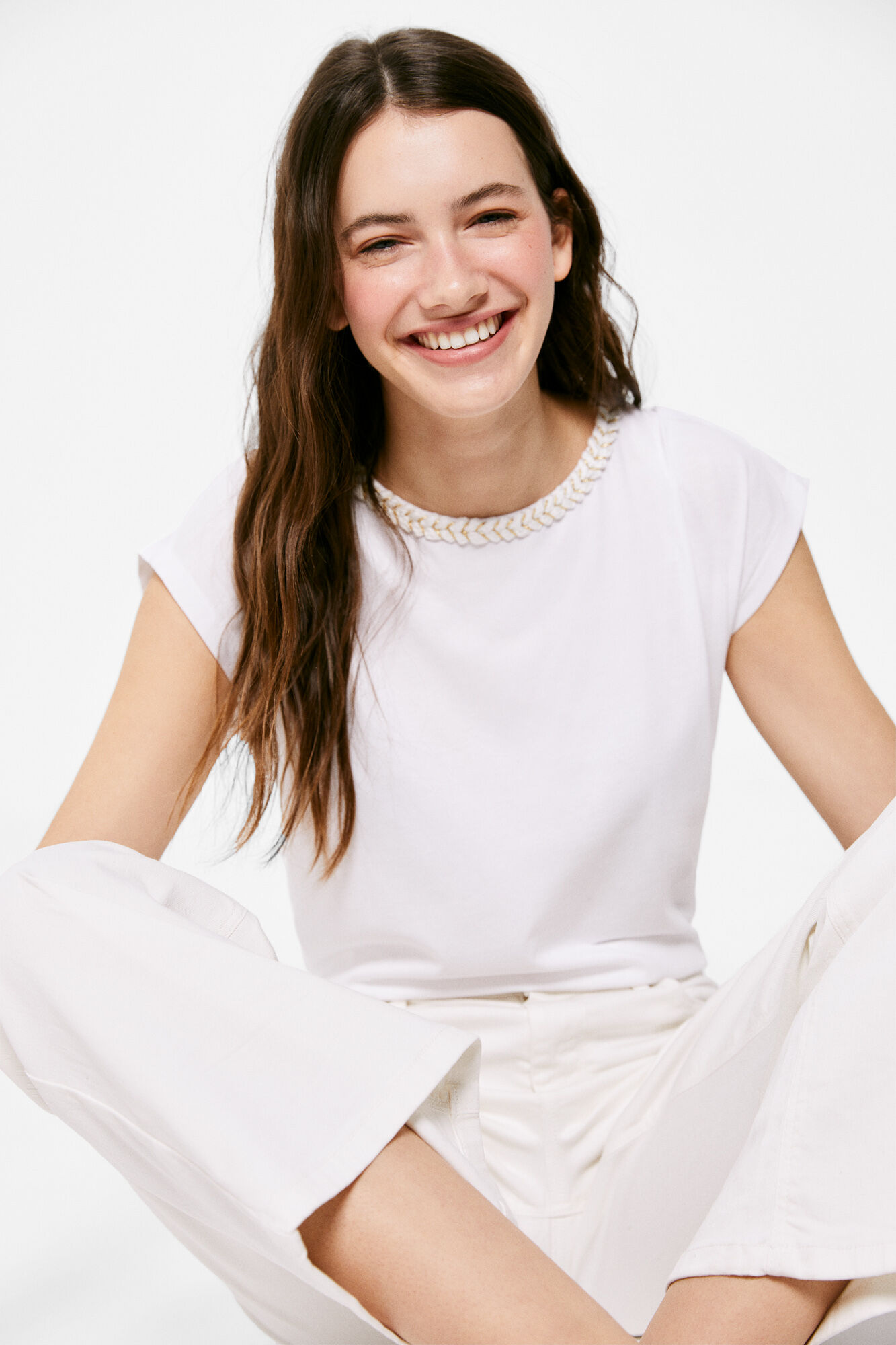 Camiseta Cuello Trenzado Lurex - branco