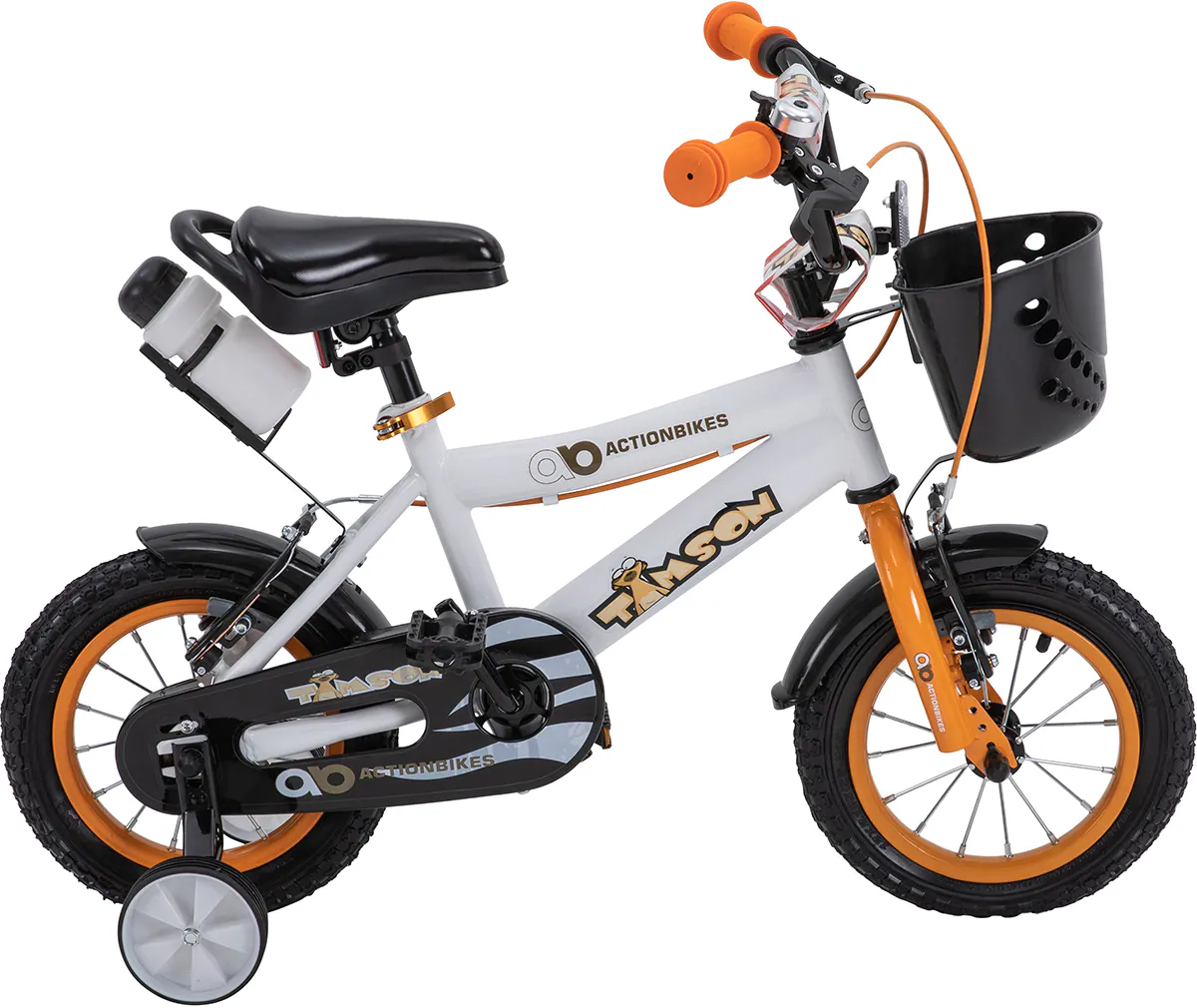 Actionbikes Kinderfahrrad Timson 12 Zoll, V-Brake-Bremsen, höhenverstellbar, Stützräder, Korb