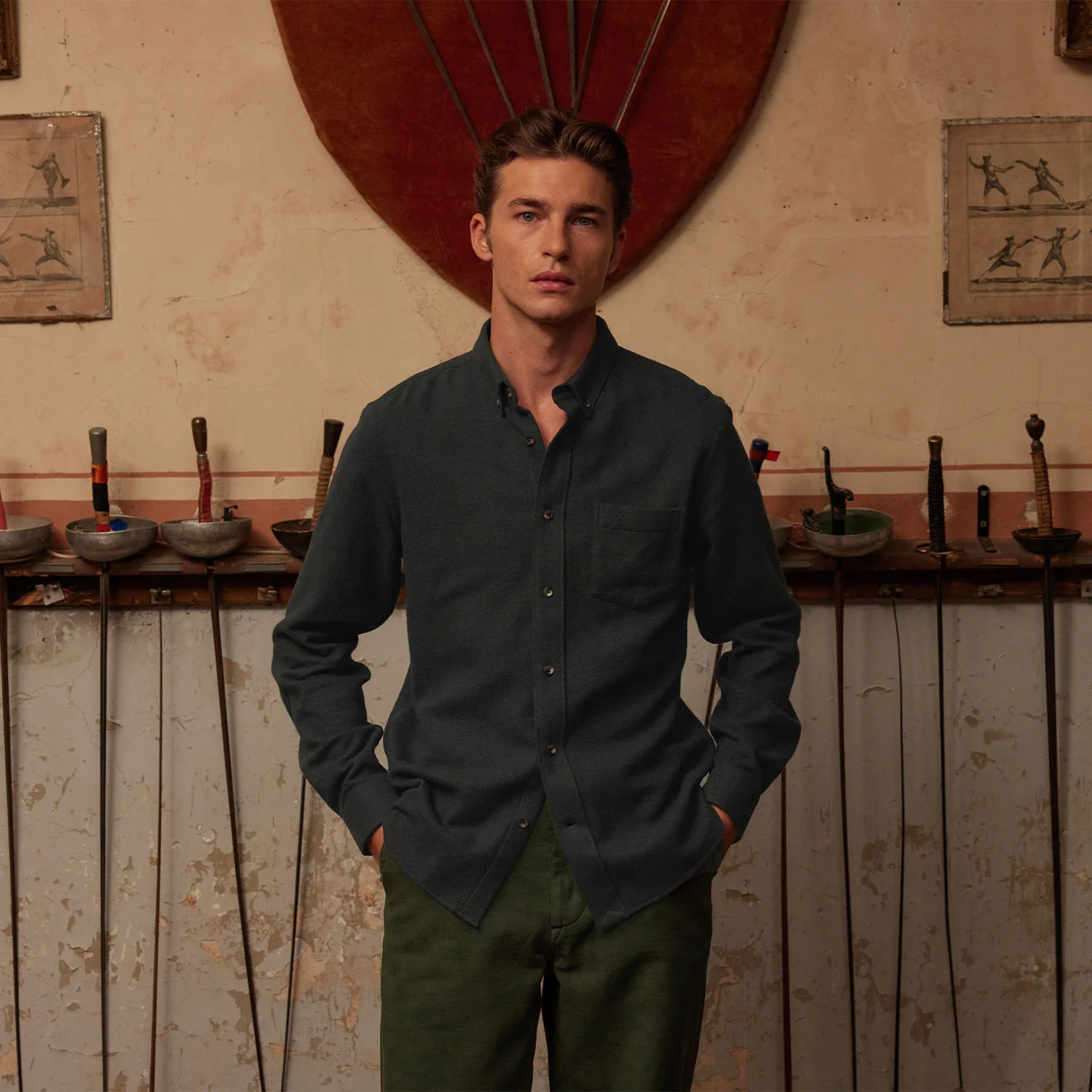 Heather blue organic cotton flannel shirt