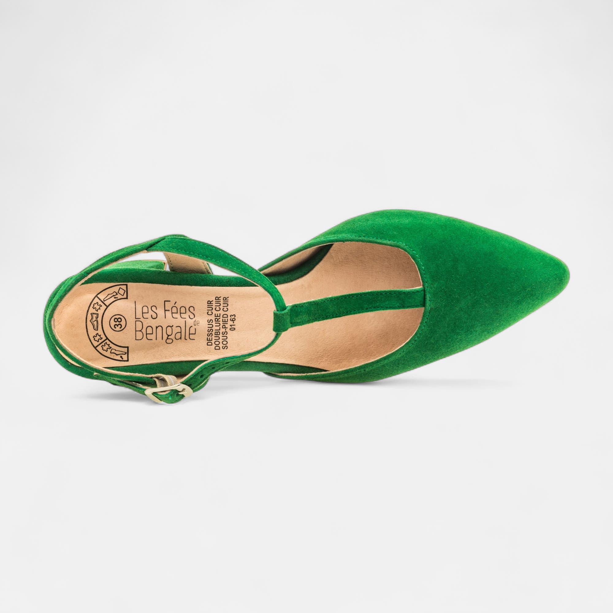 Escarpins avec bride arrière à talon Femme en cuir vert