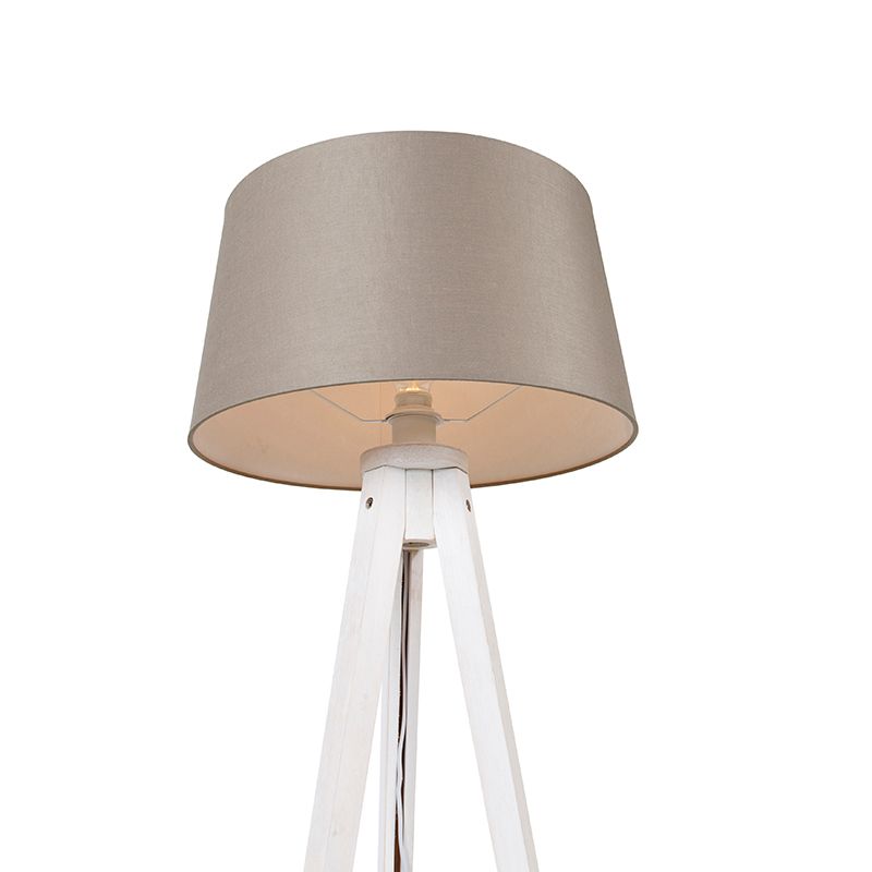 Moderne tripod wit met linnen kap taupe 45 cm - Tripod Classic