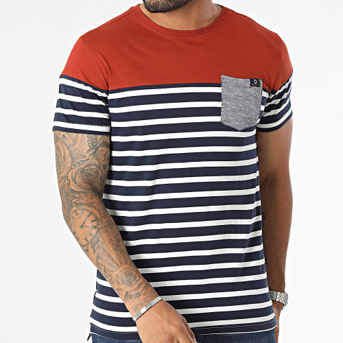 Tee Shirt Poche Dixon Bleu Marine Blanc Ocre