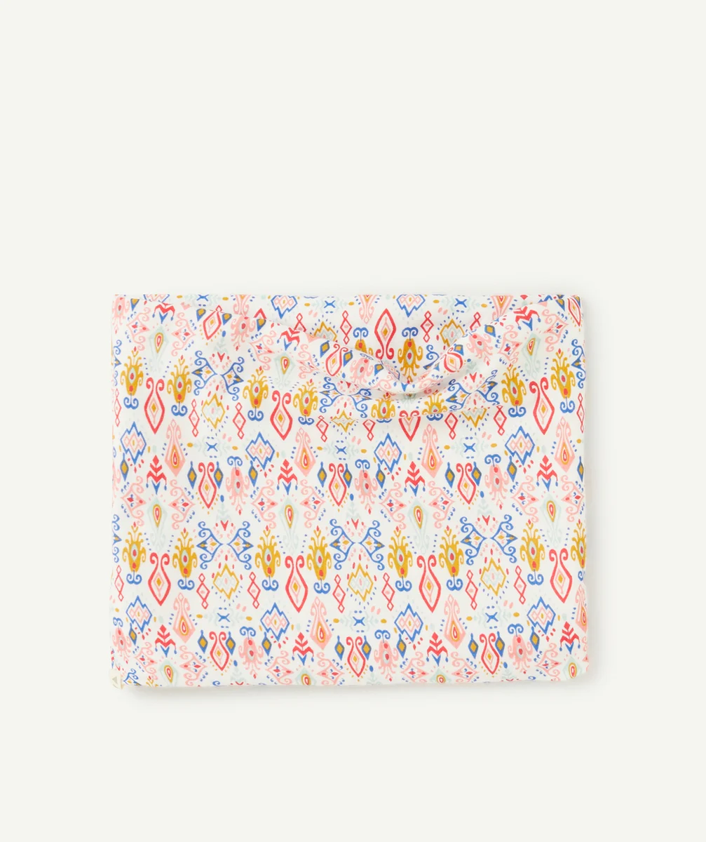 snood fille en coton bio blanc avec imprimé géométriques colorés