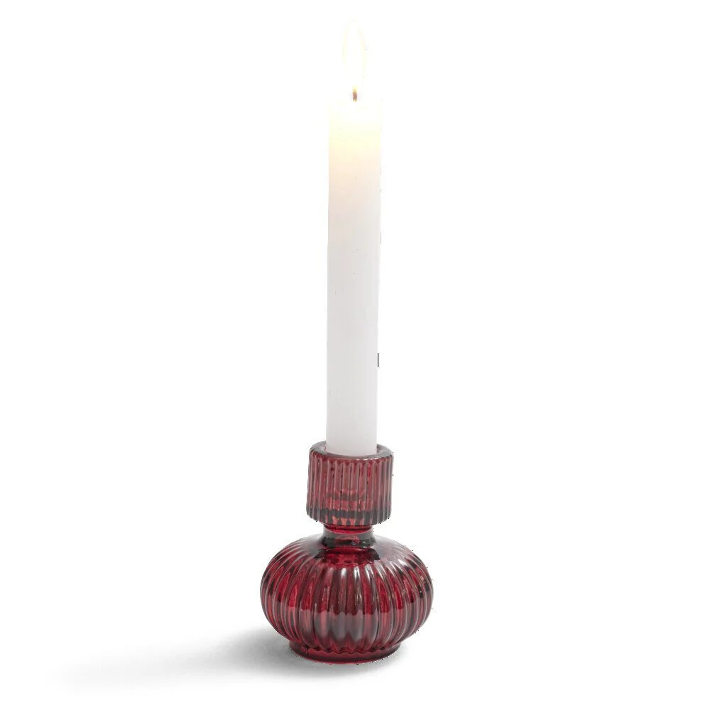 Bougeoir verre rose foncé Ø7,5xH9cm