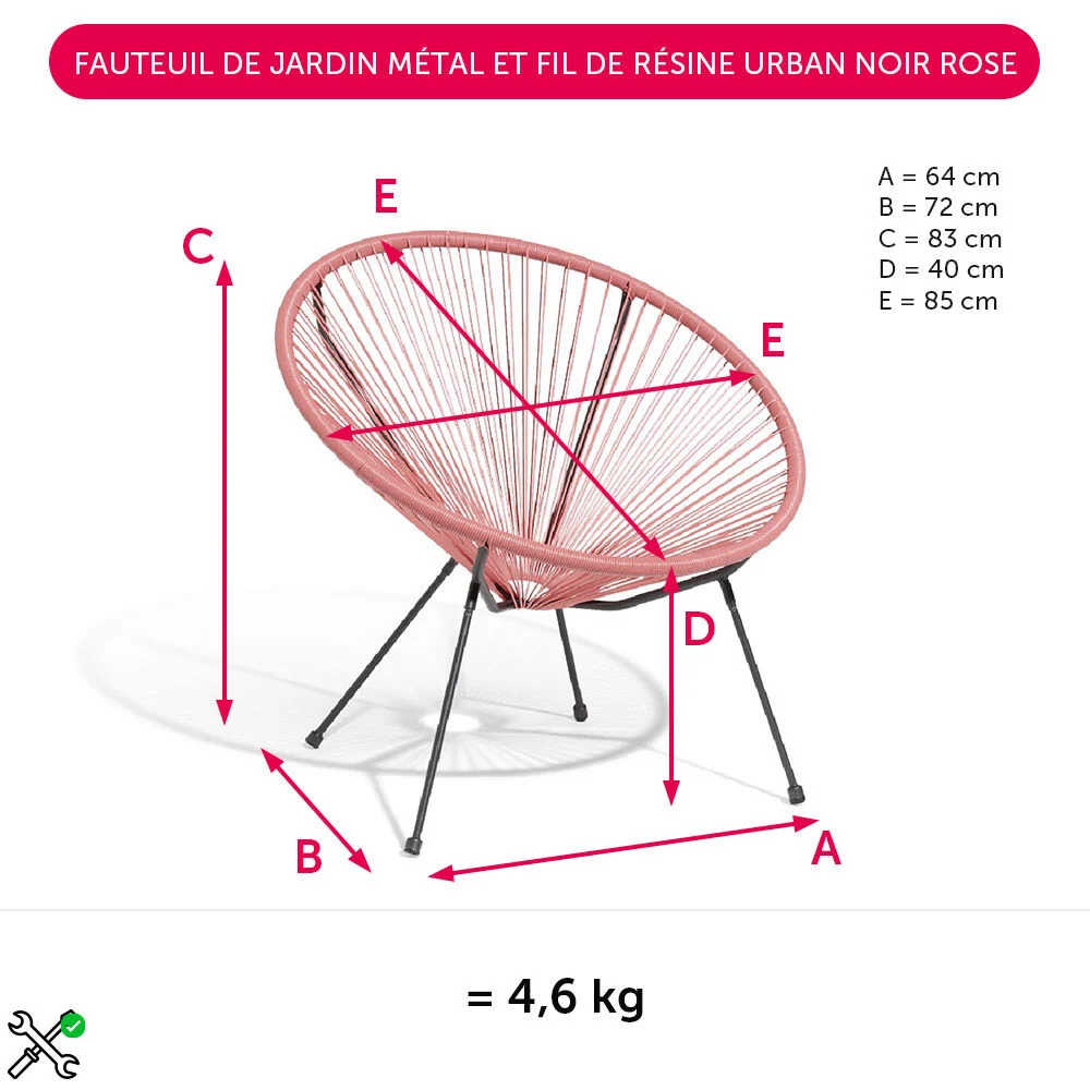Fauteuil de jardin métal et fil de résine Urban noir rose