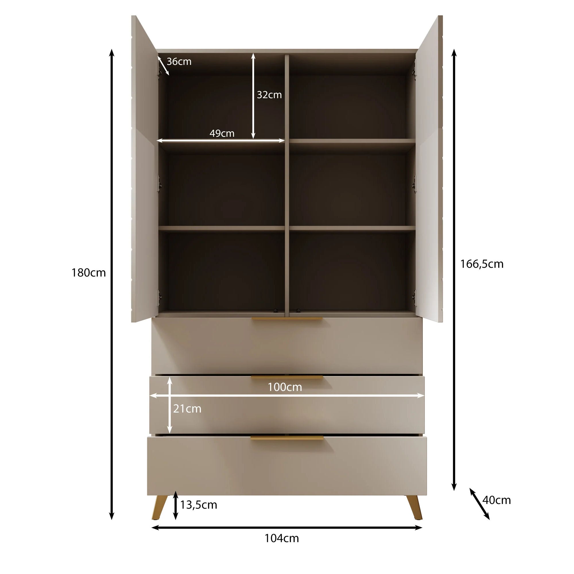Xiano - Kledingkast 2-deurs - Beige - 104x40x180 cm