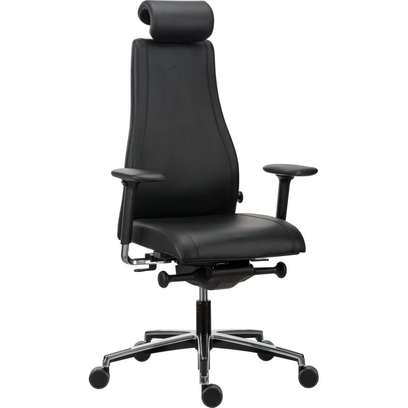 Fauteuil de bureau Victoria cuir - avec accoudoirs, appui-tête et soutien lombaire - Mécanisme Synchrone - Pied noir