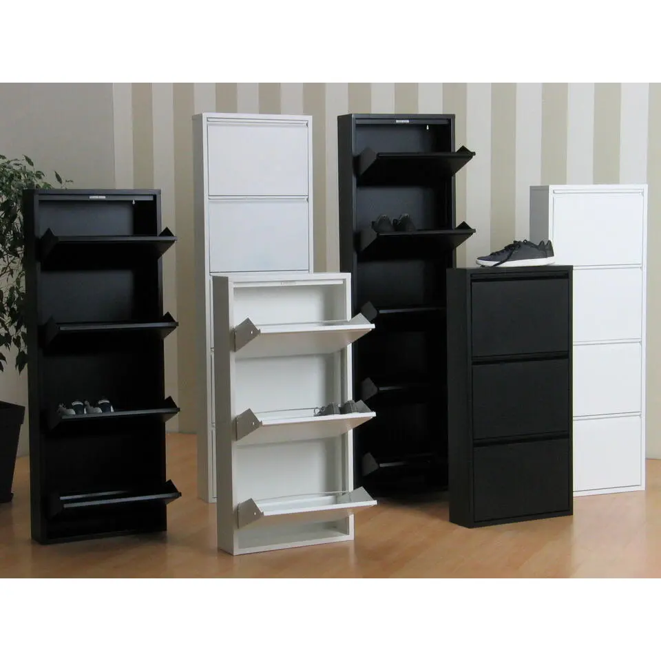 Hioshop Pisa schoenenkast wit metaal met 3 vakken - set van 3