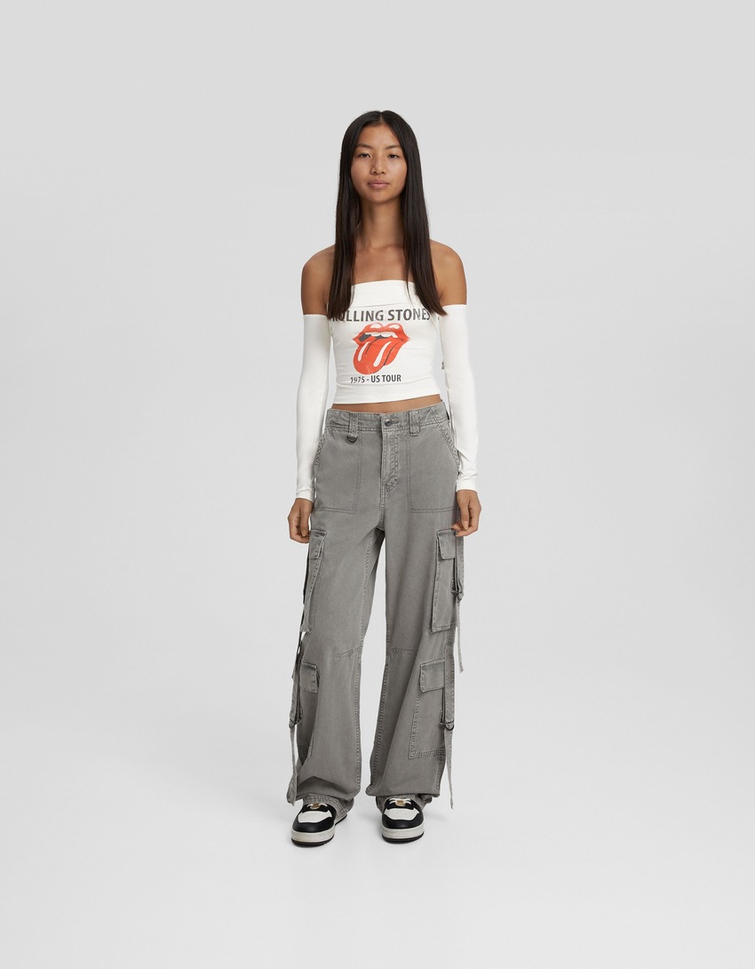 Camiseta de manga comprida com estampa dos Rolling Stones