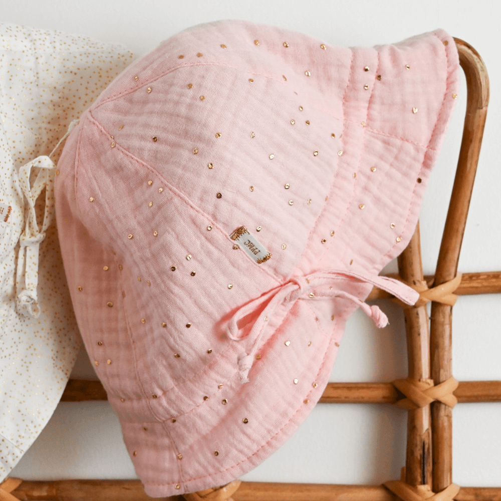 Chapeau Soleil Charlotte Gaze Pois Or Rose
