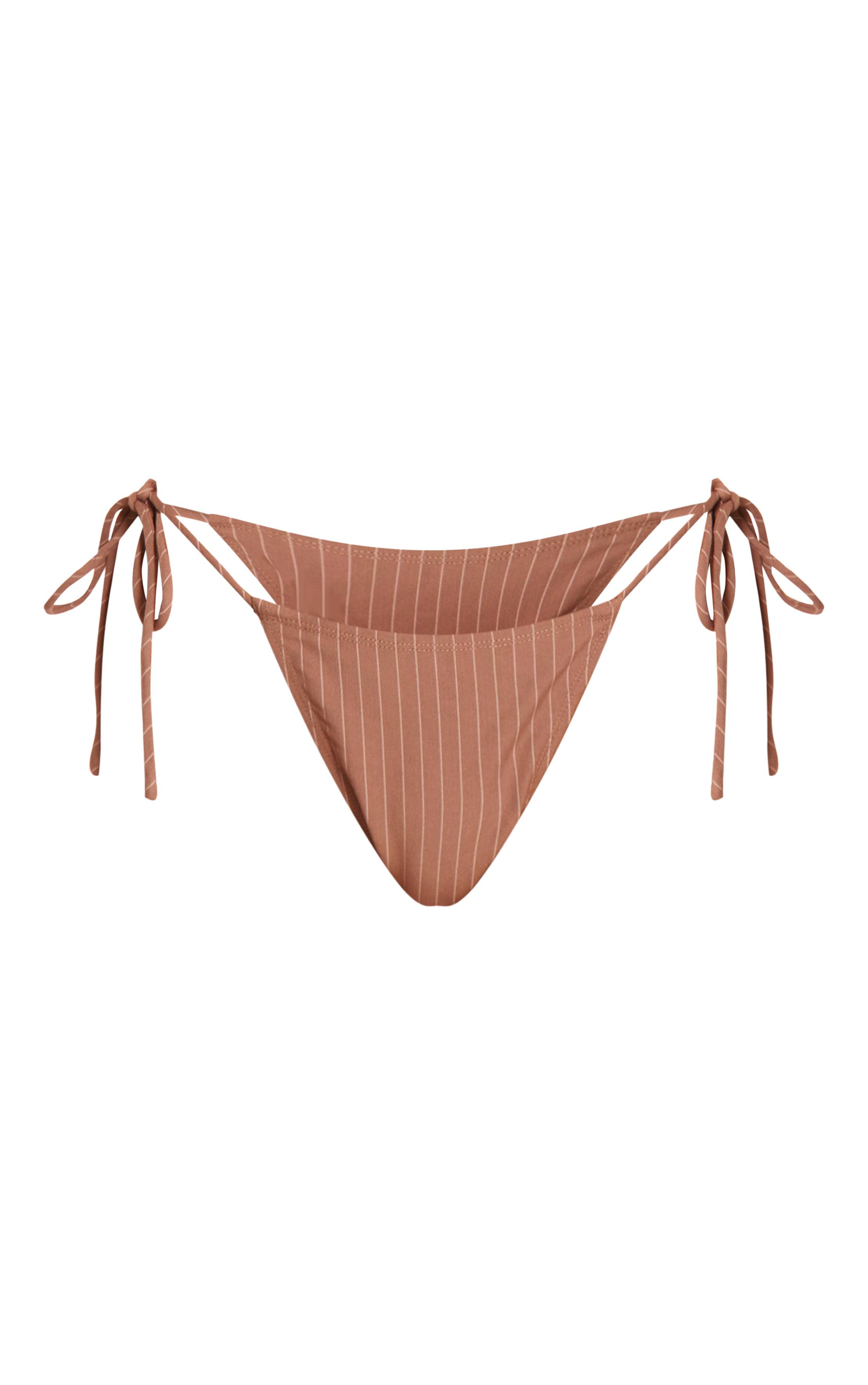 Gris Pierre Bas De Bikini À Fines Rayures Avec Liens Sur Les Côtés