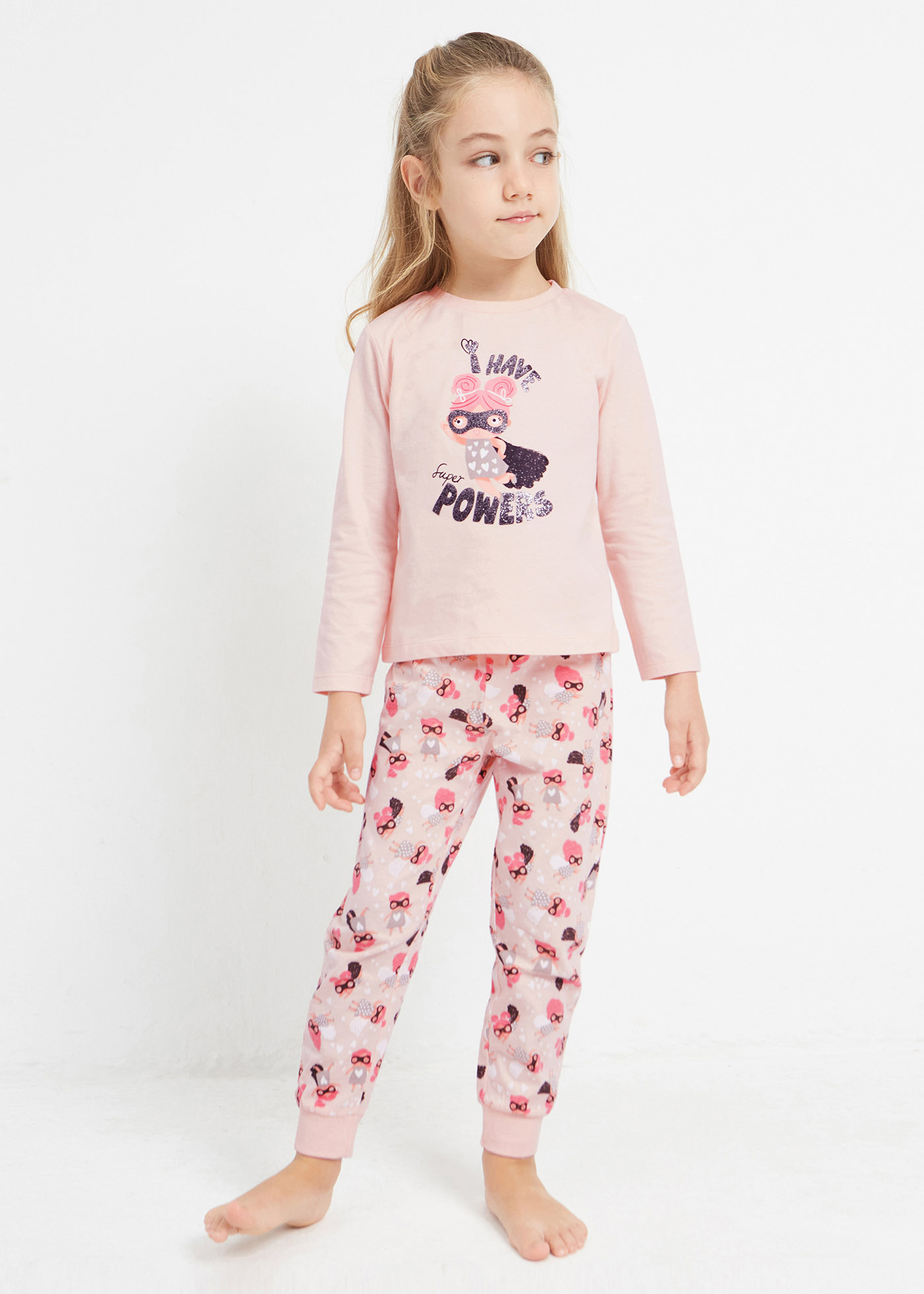 Pijama comprido de algodão sustentável para meninas