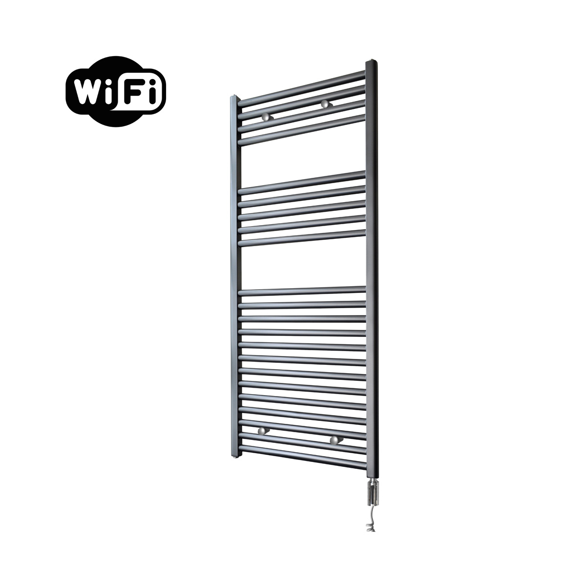 Sanicare elektrische design radiator 60x112cm gunmetal met WiFi en thermostaat rechts chroom