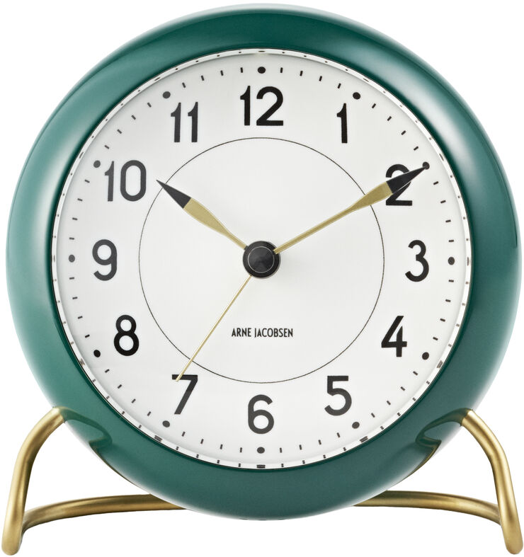 Arne Jacobsen Clocks Station bordur grøn/hvid, Ø 11 cm, alarm Grøn
