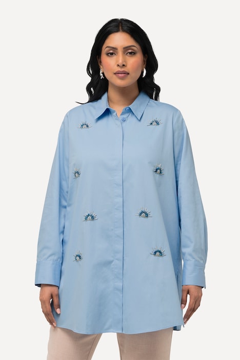 Hemdbluse, Stickerei, Perlen, Hemdkragen, Langarm