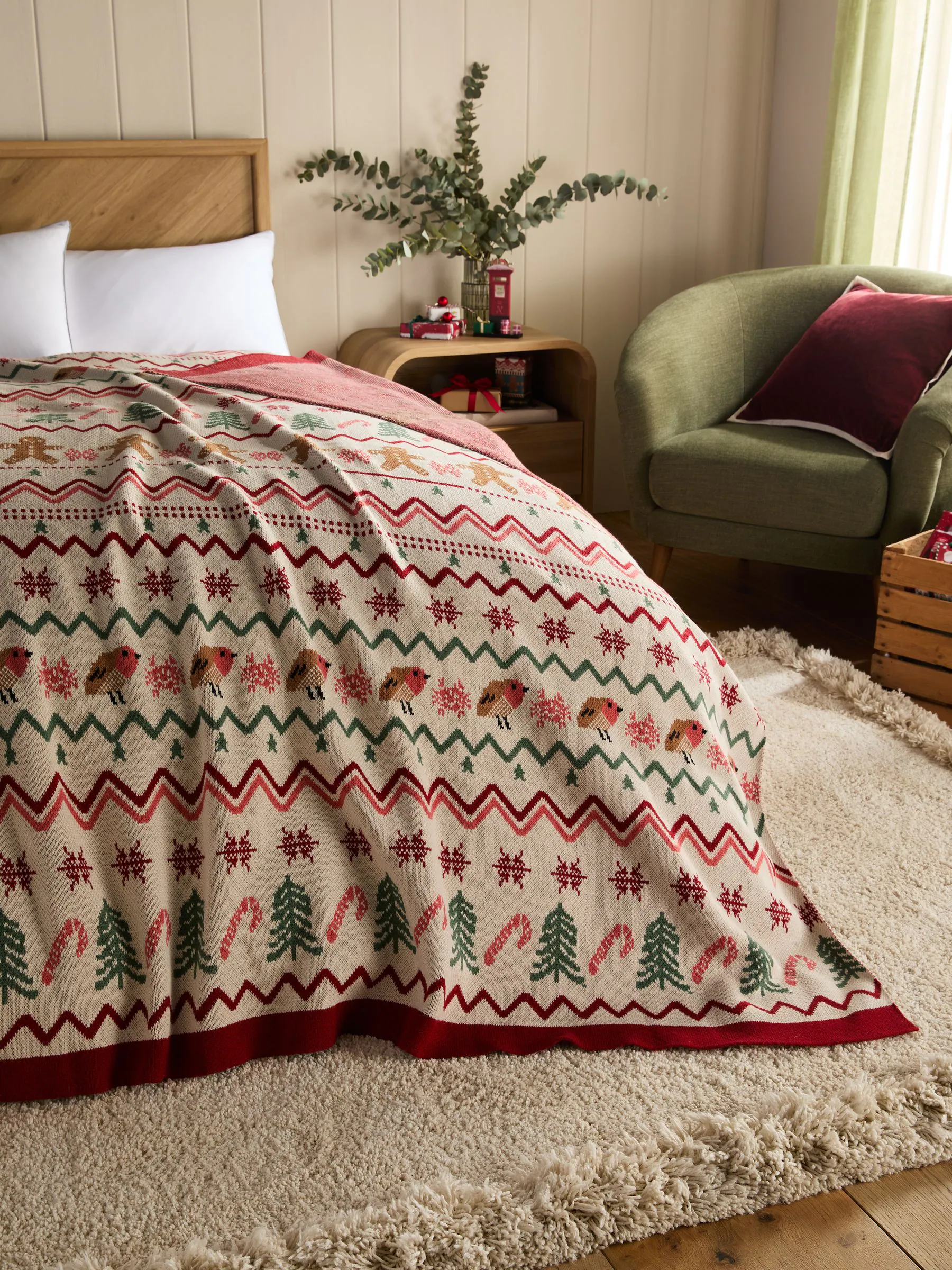 Gebreide sprei met Fairisle-kerstmotief