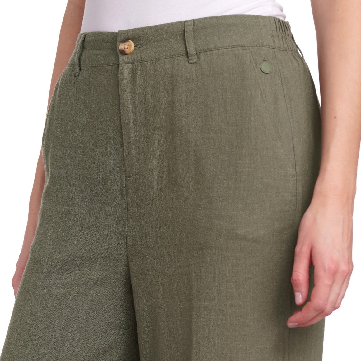 Gina Collection Damen Leinen-Hose in Unifarben oliv