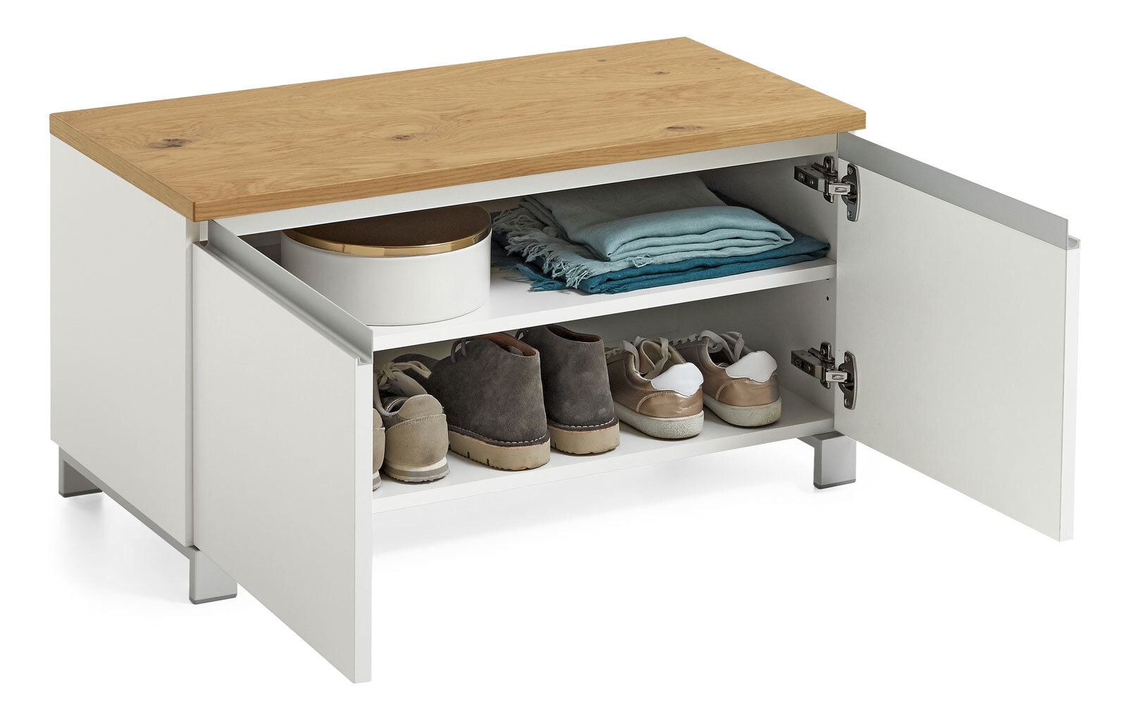 VOSS Garderobenbank SALEA 84 x 45 cm Lack weiß/Balkeneiche