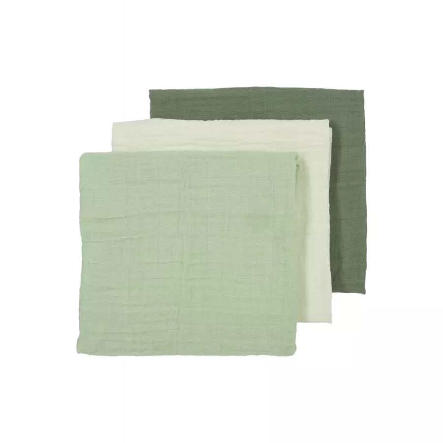 MEYCO Musslin Mullwindeln 3er-Pack Uni OffwhiteSoft GreenForest Green
