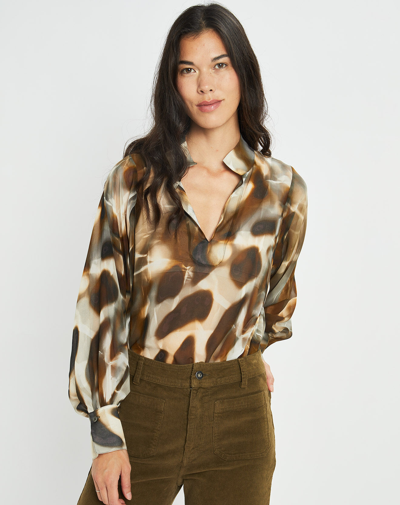 Lauren Vidal Blouse en voile Moon imprimée fumée marron