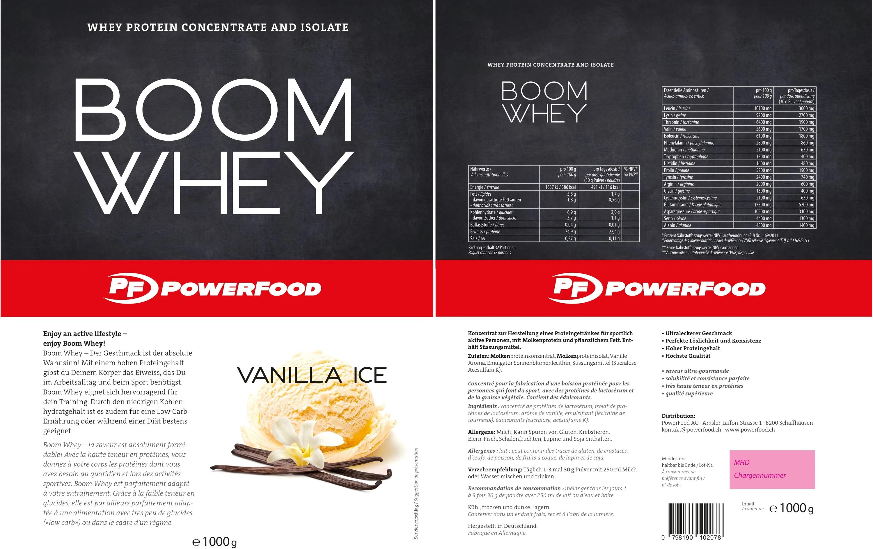 Pulver One Boom Whey Vanille 1000 gWhey Pulver Supplement
