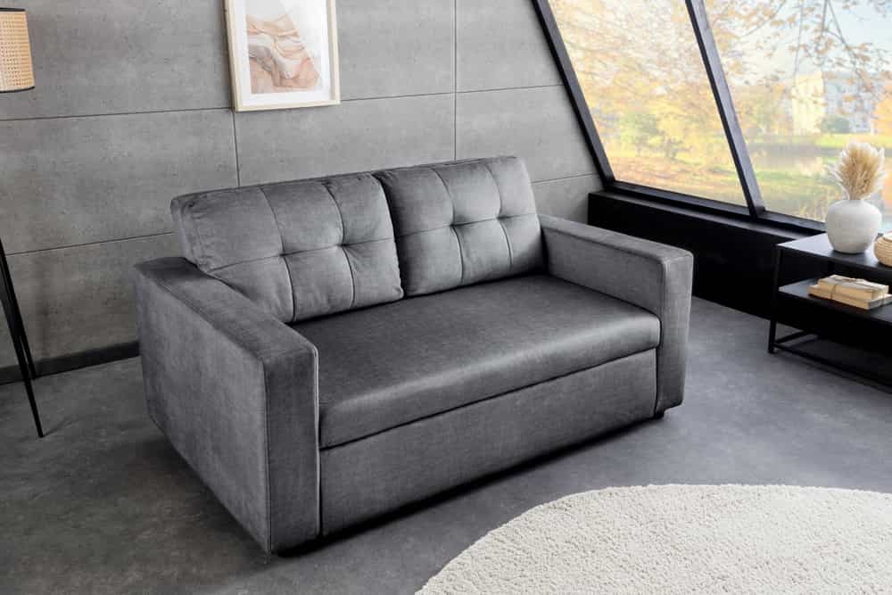 Ausziehbares Schlafsofa SMART 140cm grau Vogue Velours Samt 2-Sitzer Nosagfederung