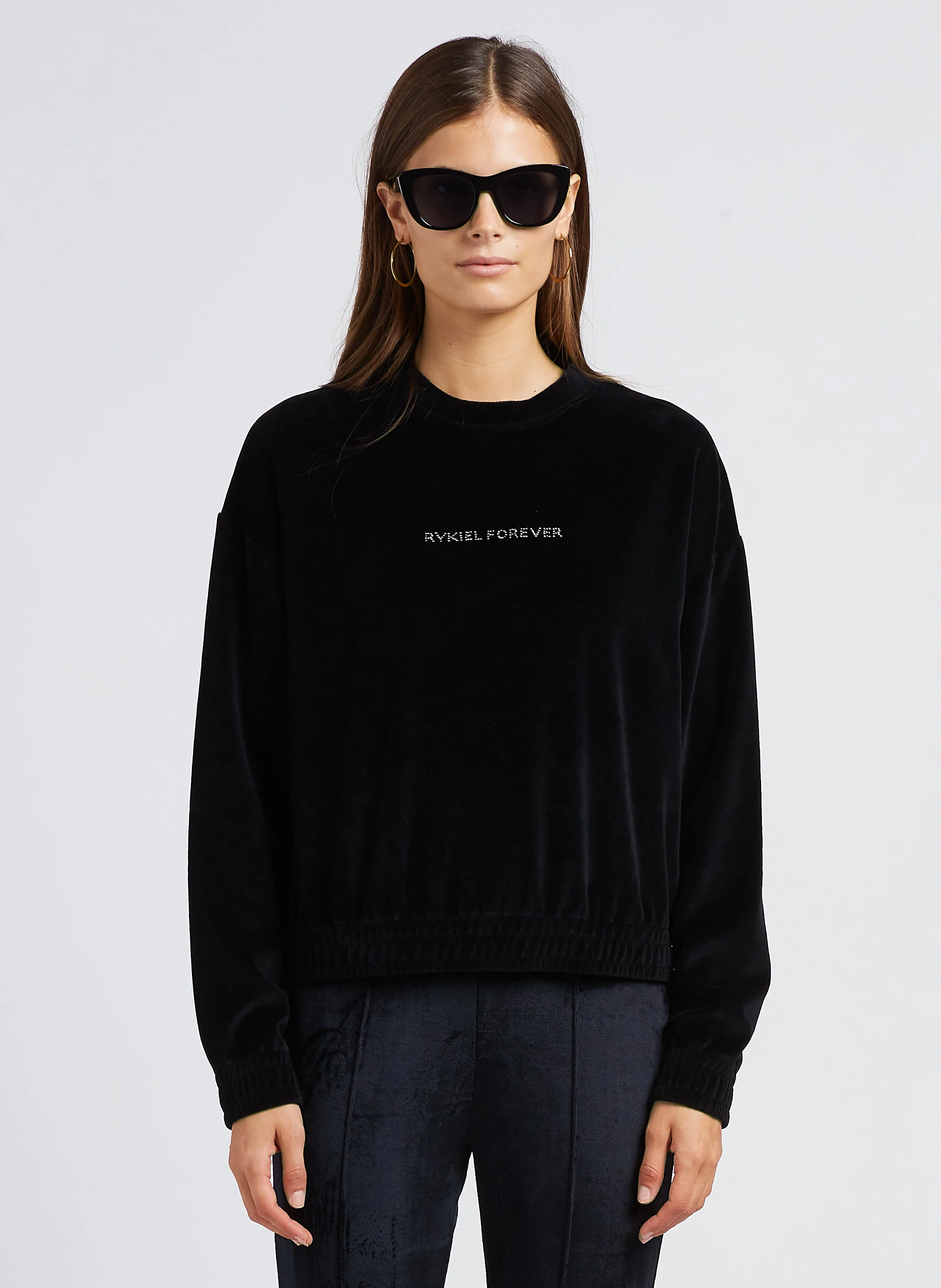Sweat col rond en coton mélangé| Noir