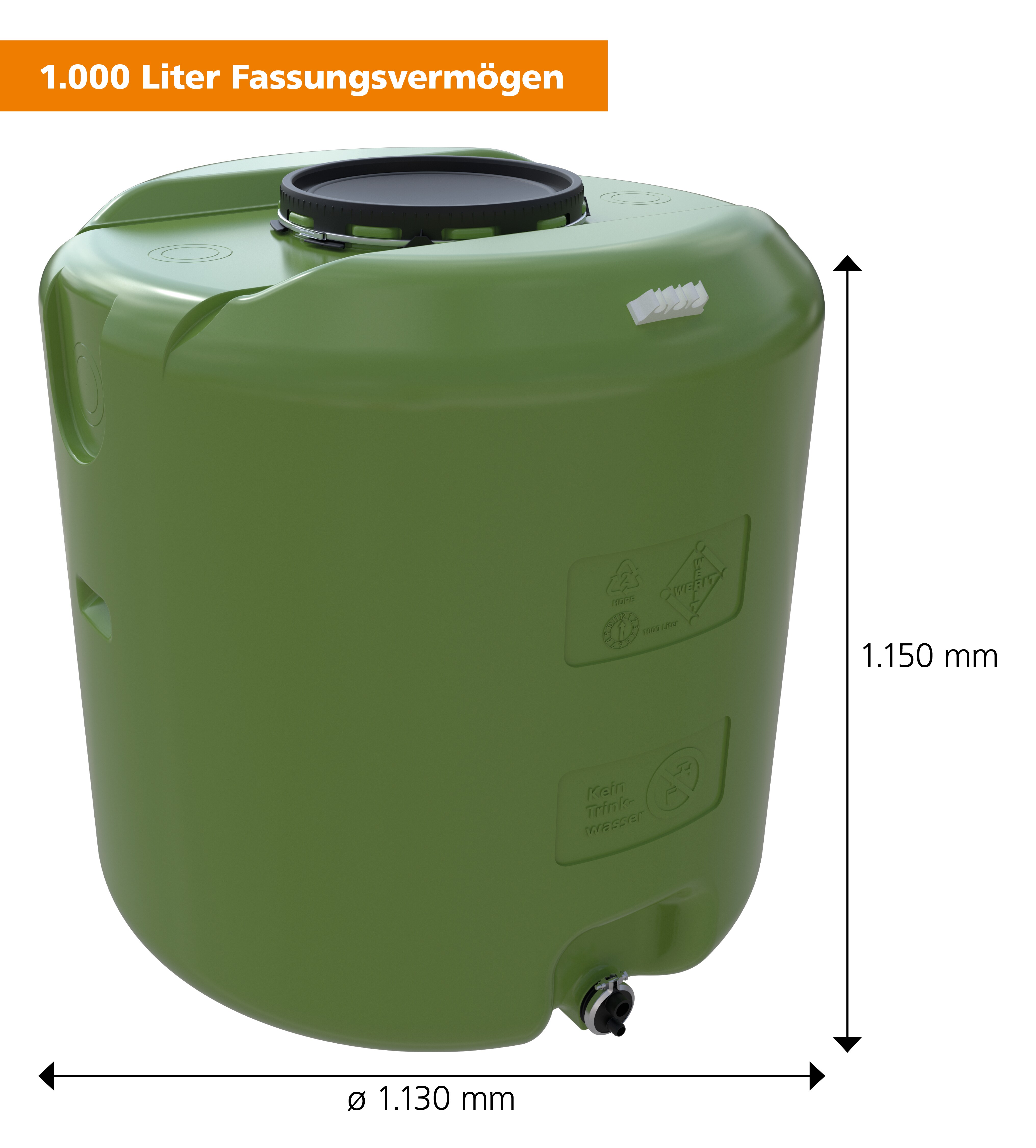 Regentonne Bruno XXL Regenwassertank 1000Liter Grün