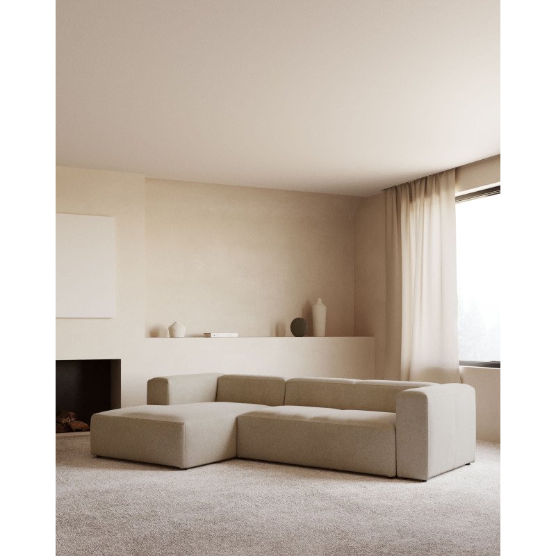 Canapé Blok 3 places beige méridienne à gauche 300 cm