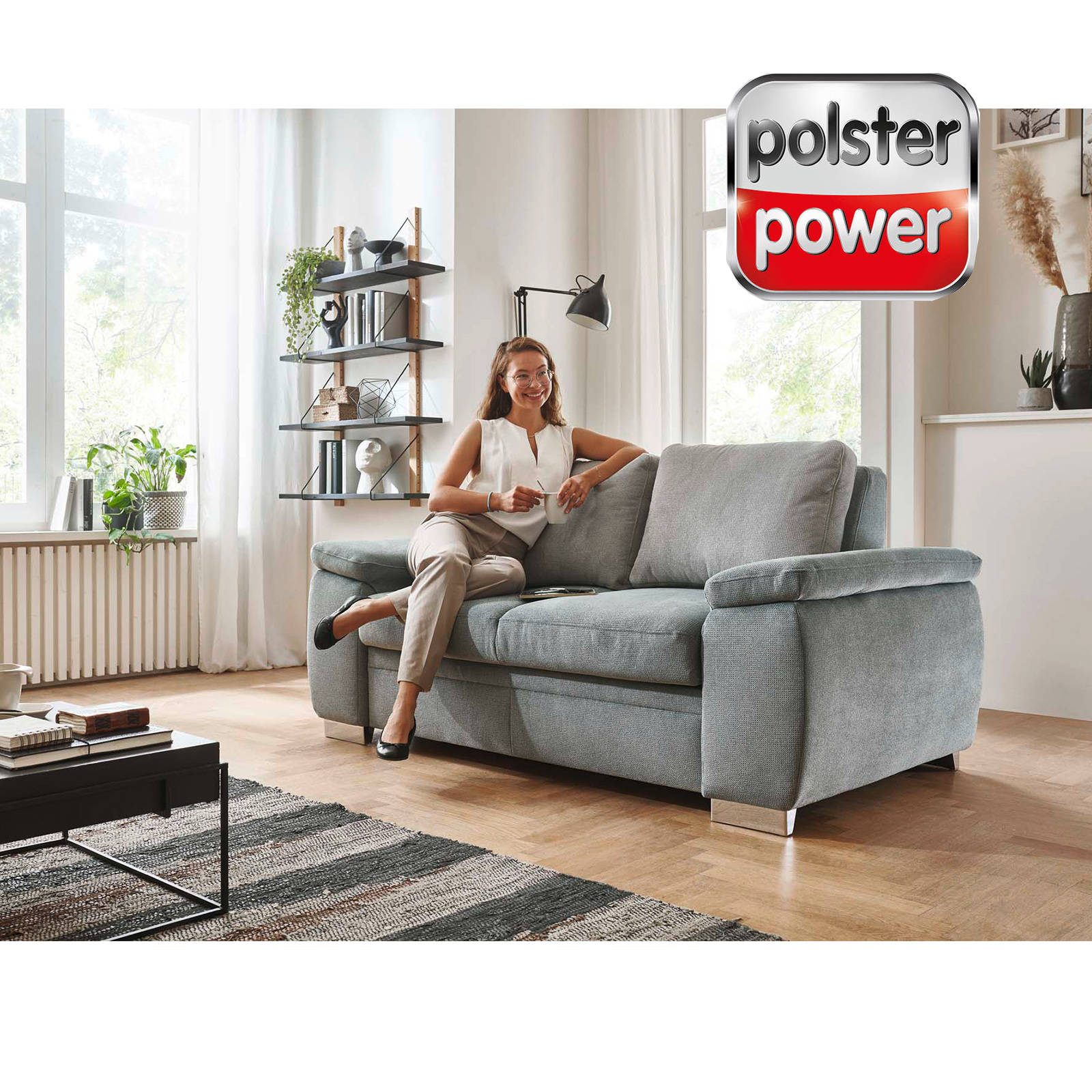 polsterpower Funktionssofa - Belle steel - Armteilverstellung