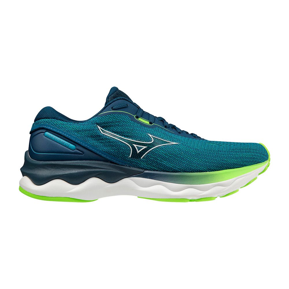 Mizuno WAVE SKYRISE 3 - Chaussures running Homme algiersb/wht/greengecko