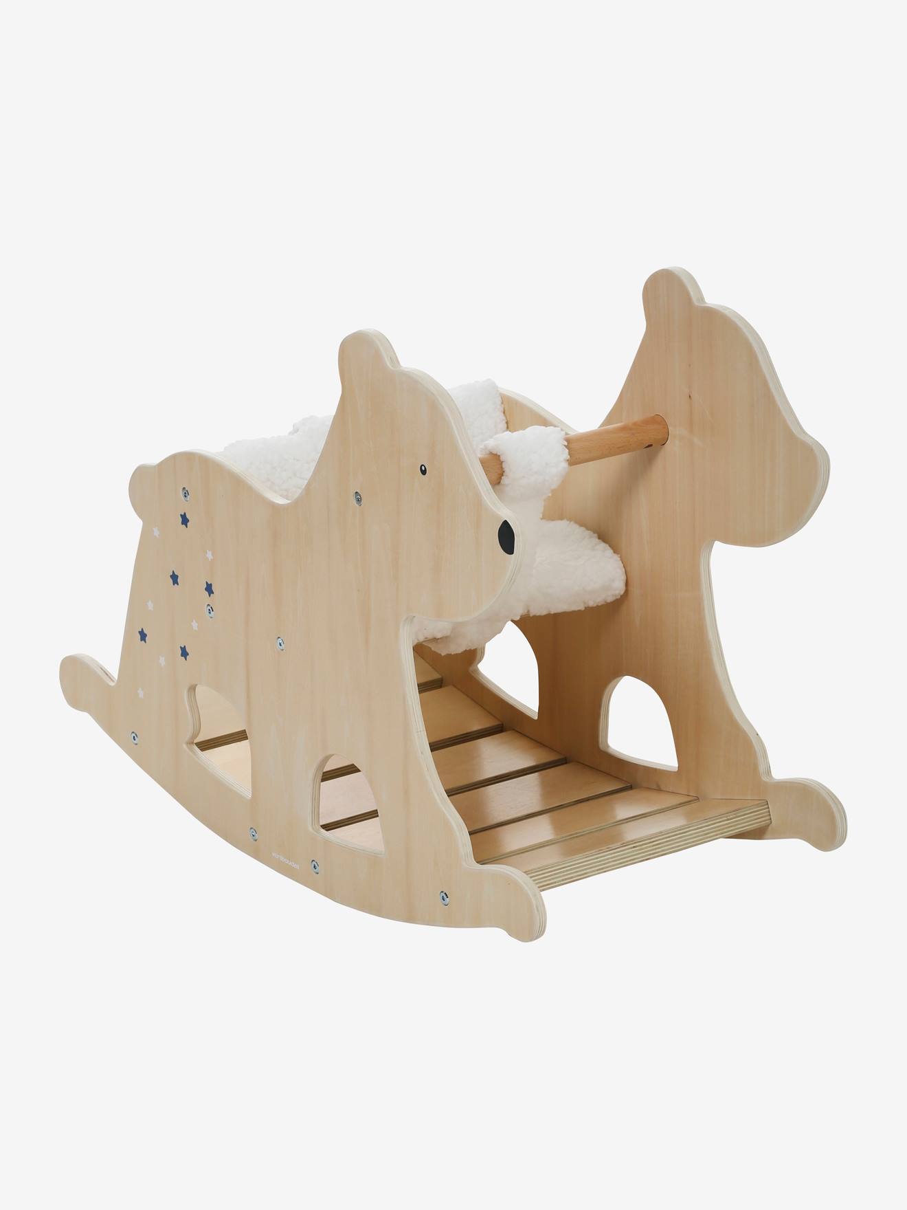 Cadeira de balanço Urso Polar em madeira com certificação FSC®, bege médio, lisa com detalhes decorativos.