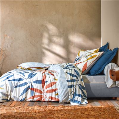 Linge de lit percale motif feuillage