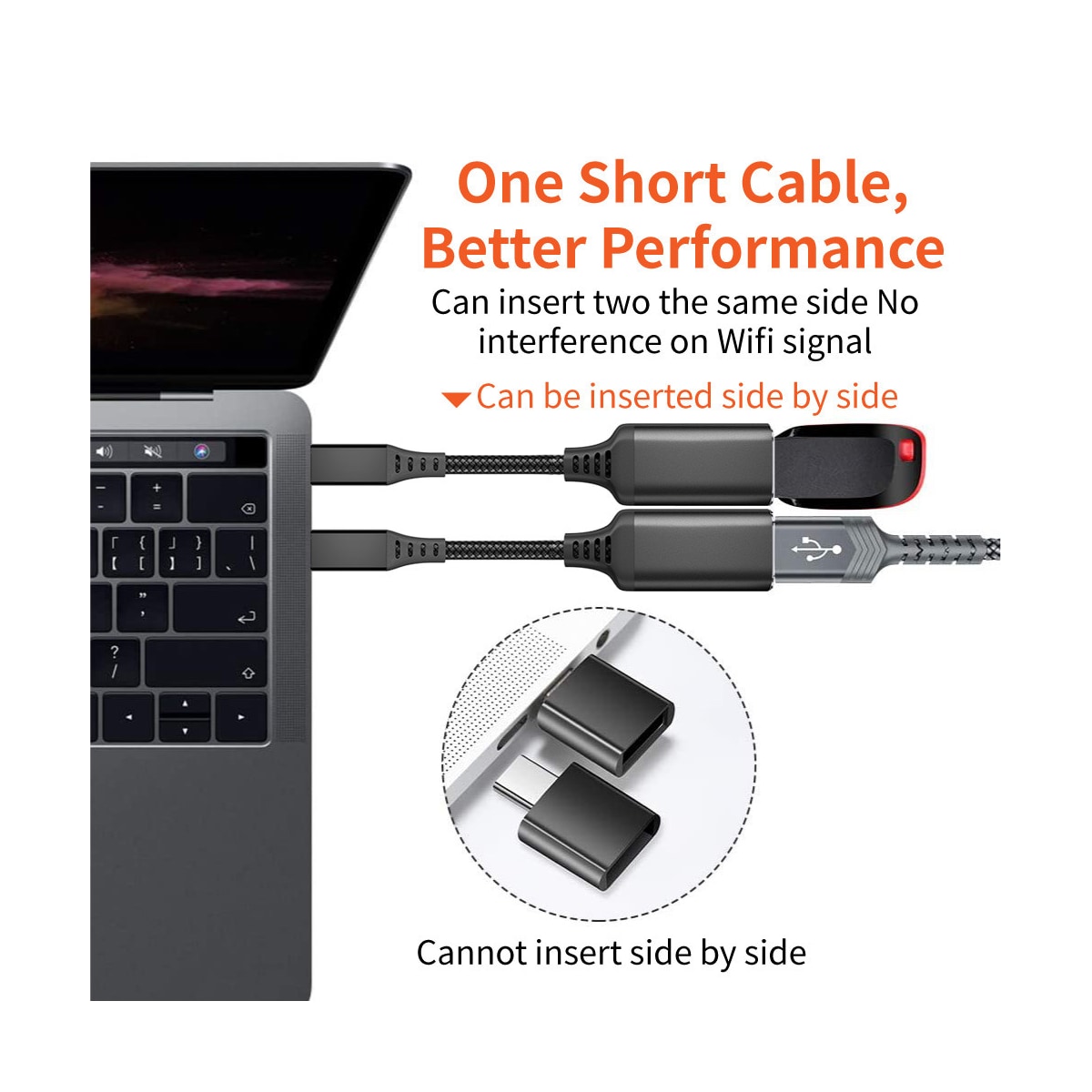 USB-C hann til USB 3.0 hunnadapter Sort 20 cm